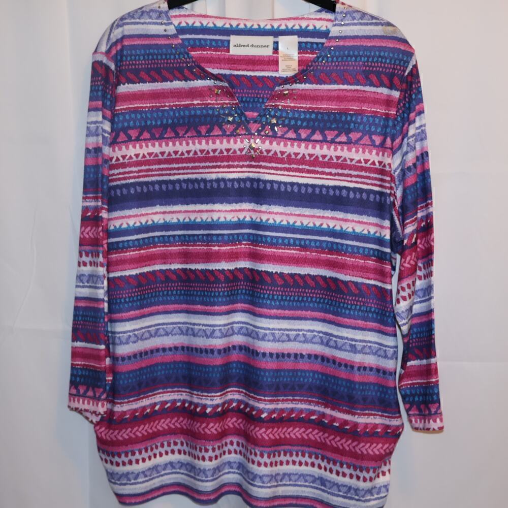Alfred Dunner Pullover Women Size L Multicolor Blouse - Picture 9 of 14